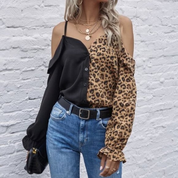 Animal Print Colorbloack Blouse top - Picture 3 of 6